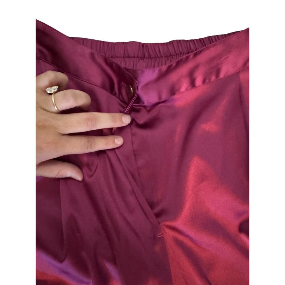 Tenickab The Drop Wide Leg Satin Pants Magenta Pink Medium High Waist Palazzo - Picture 4 of 9